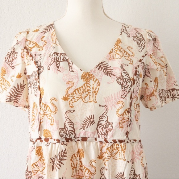 Umgee Cream Tiger Print Babydoll Tiered Cotton‎ Dress Size Small - Picture 7 of 12
